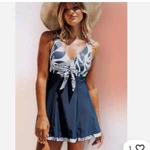 Blue and White Sporty One Piece Swimsuit